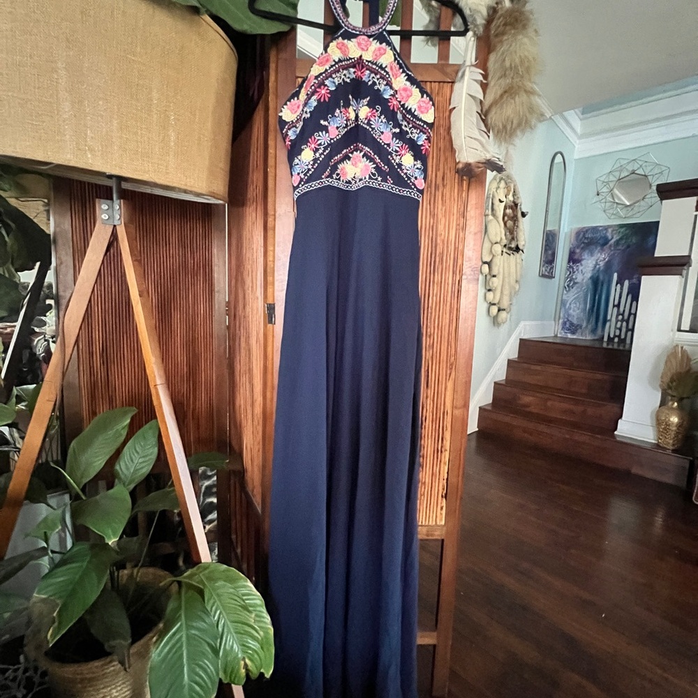 Soieblu Navy and Pink Embroidered Maxi Dress (2/$20)
